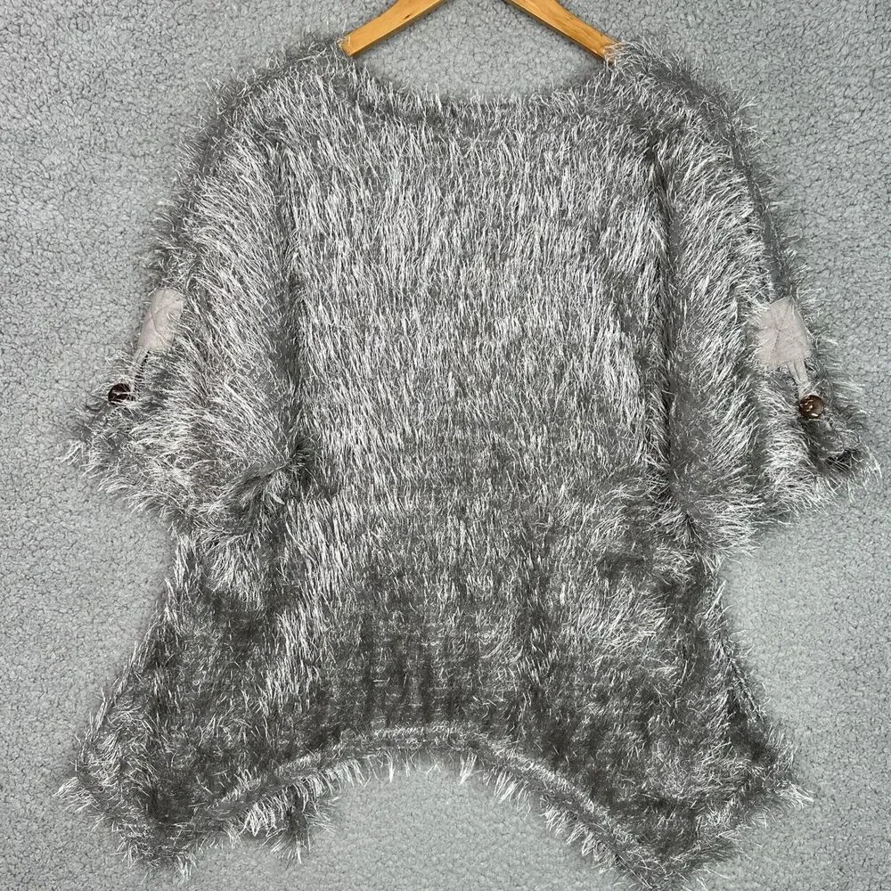 Kaktus‎ Gray Fuzzy Textured Cardigan Sweater Women’s Small Boho Button Front